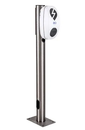Black pedestal post for mounting an EV charger
